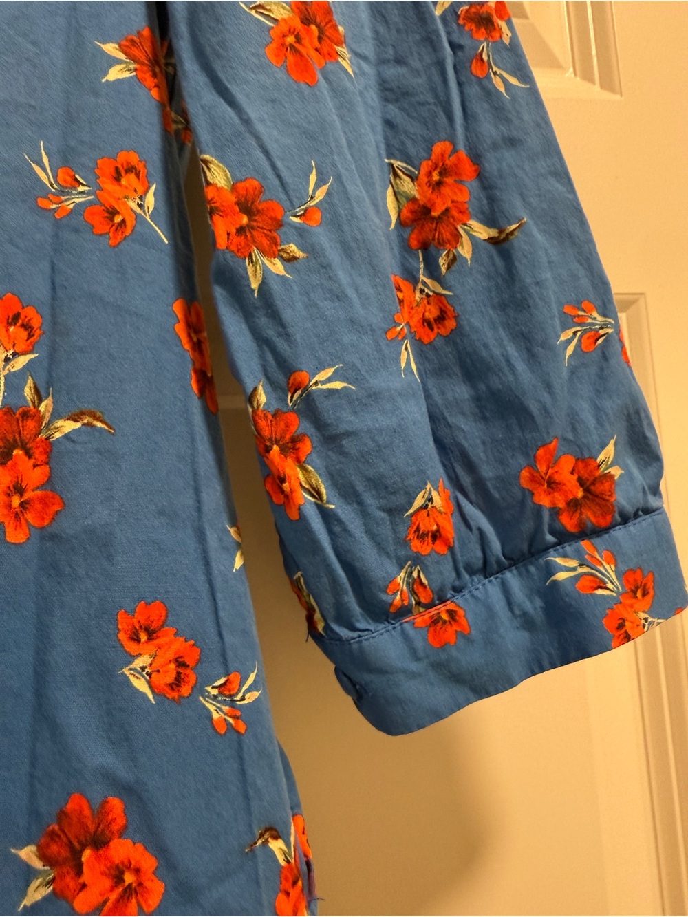 Zara Emma Blue Orange Floral Hibiscus V-Neck Long Sleeve Tunic Mini Dress Small - Picture 12 of 15